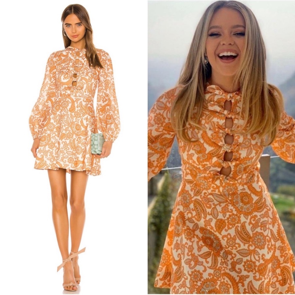 Zimmermann Peggy Scallop Short Dress Orange Paisley